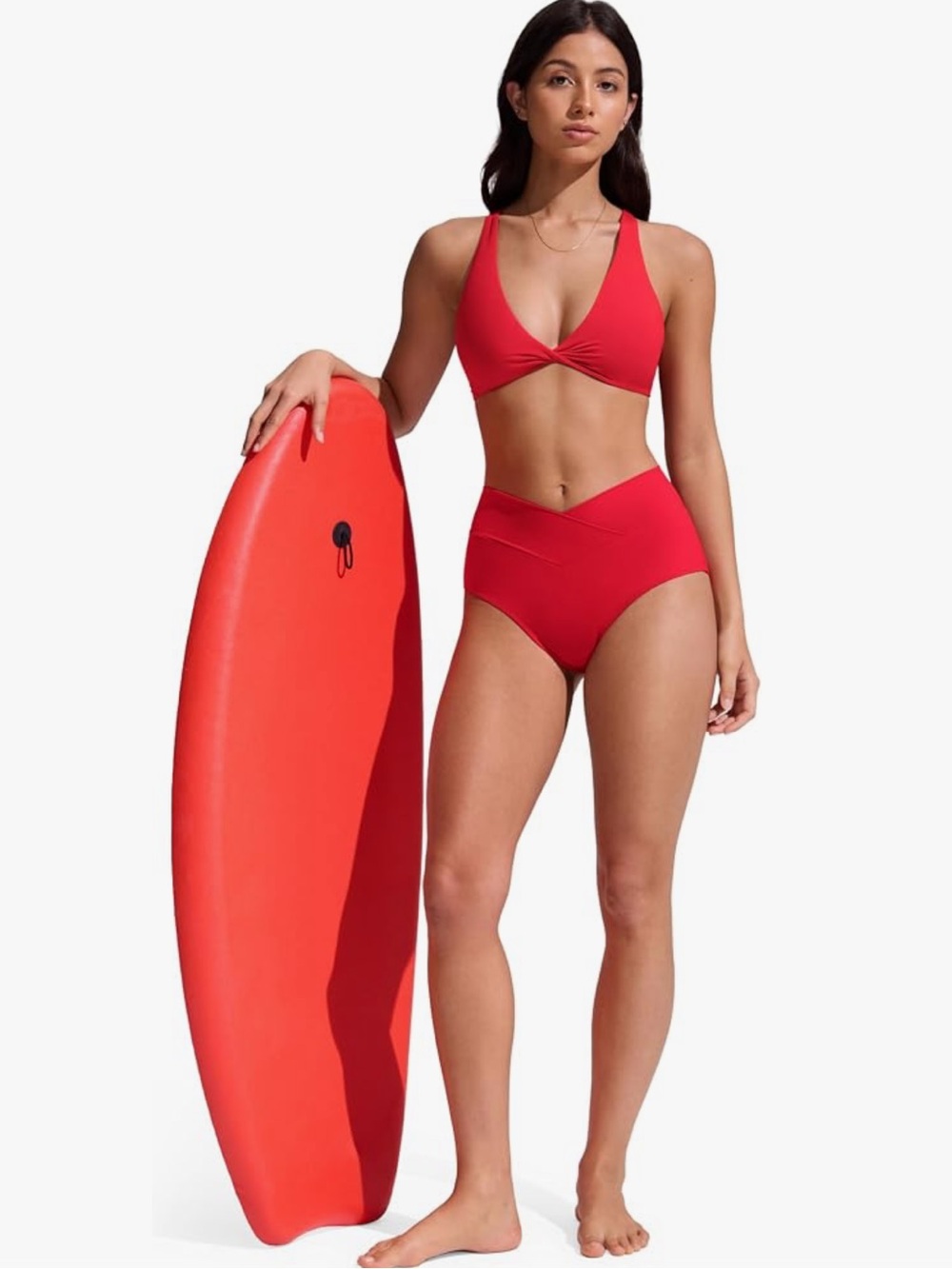 CRZ YOGA Swim suit Red High-Waist V-Neck Bikini Set - Swim crossover bottom Red - Picture 1 of 8